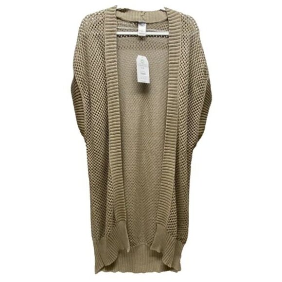 Time and Tru Women's L/XL Open Front Sleeveless Cardigan Beige Loose Knit NWT - Picture 1 of 11
